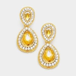 Topaz Colored Crystal Marquise Gold Earrings